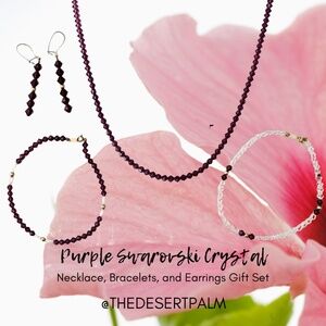 Purple Swarovski Crystal Jewelry Set | Necklace, Bracelets & Earrings | Handmade